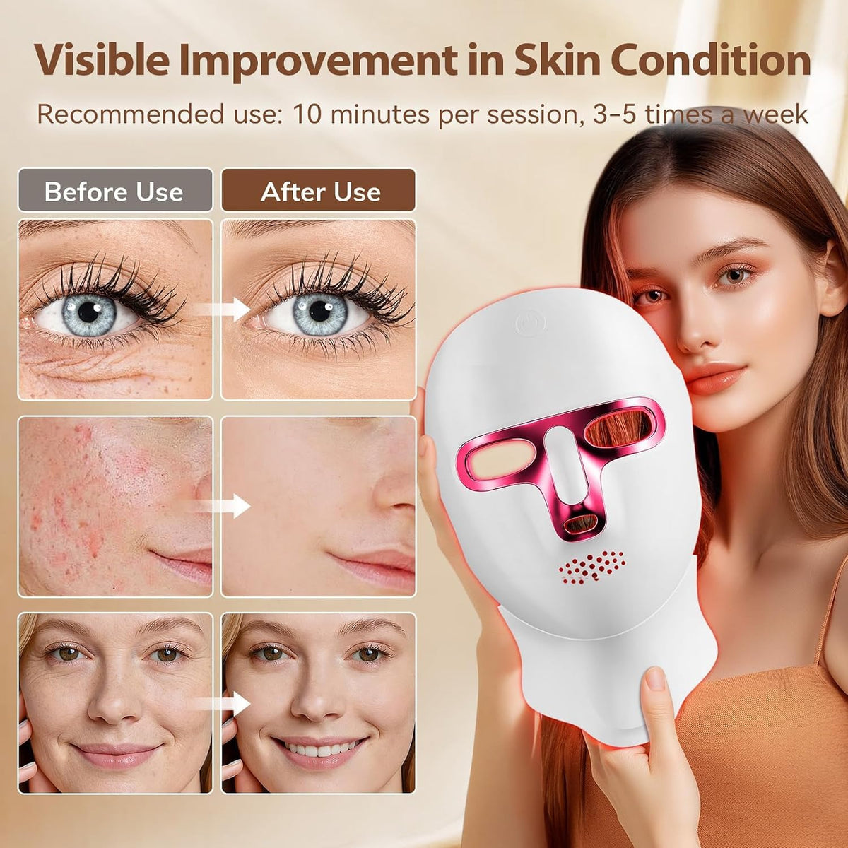 ONLUKY Máscara de terapia de luz roja Máscara facial LED recargable...