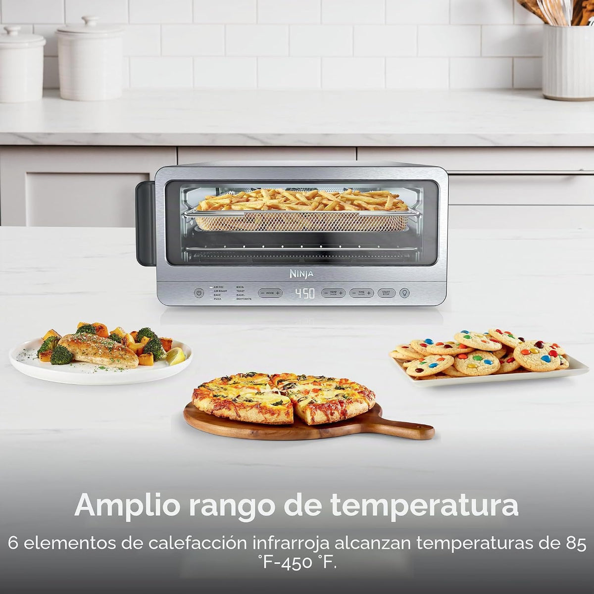 Ninja Horno tostador abatible y freidora de aire, 8 en 1, acero ino...