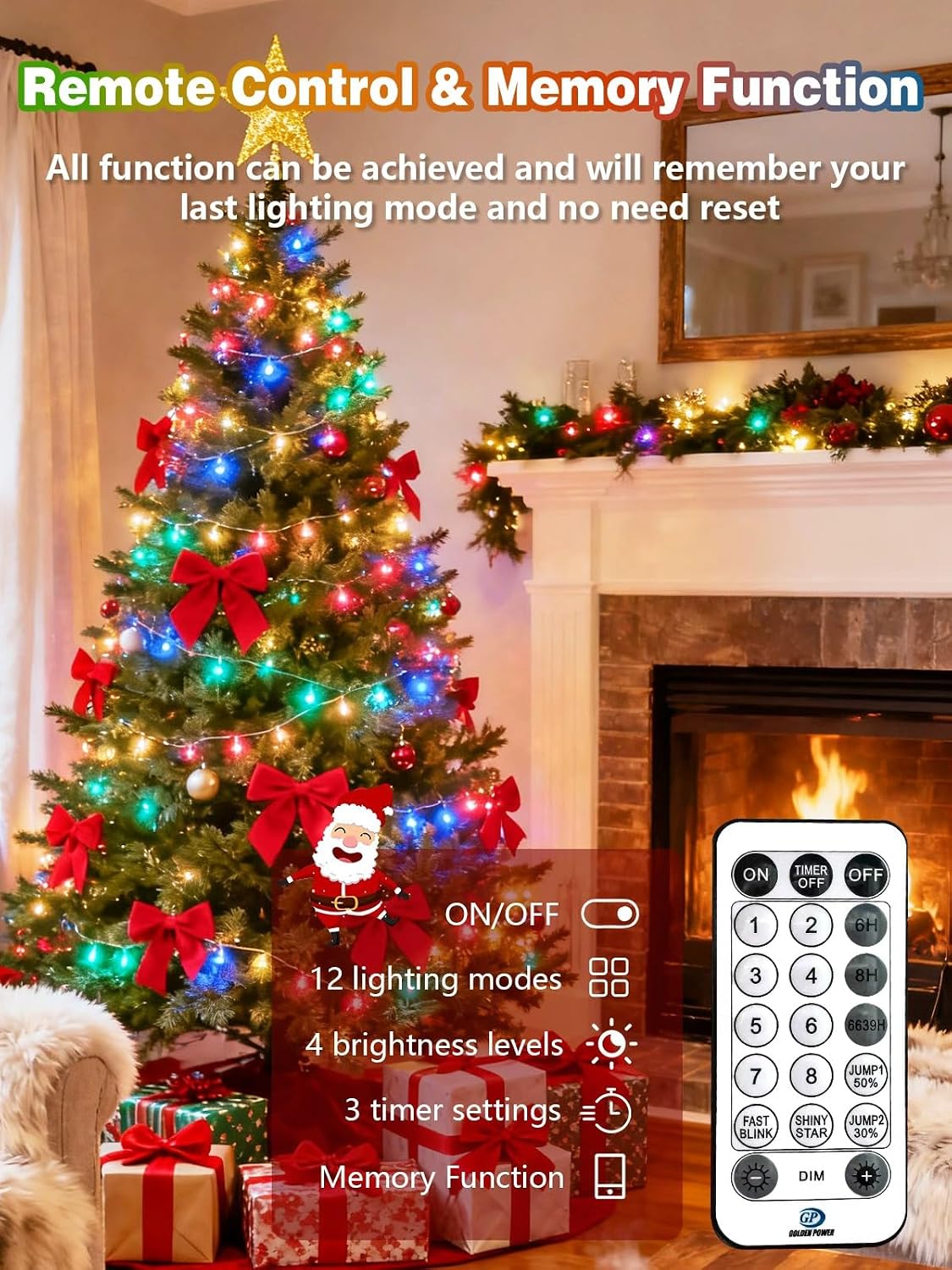 Guirnalda de luces navideñas de 400 LED, 132 pies, controladas por...