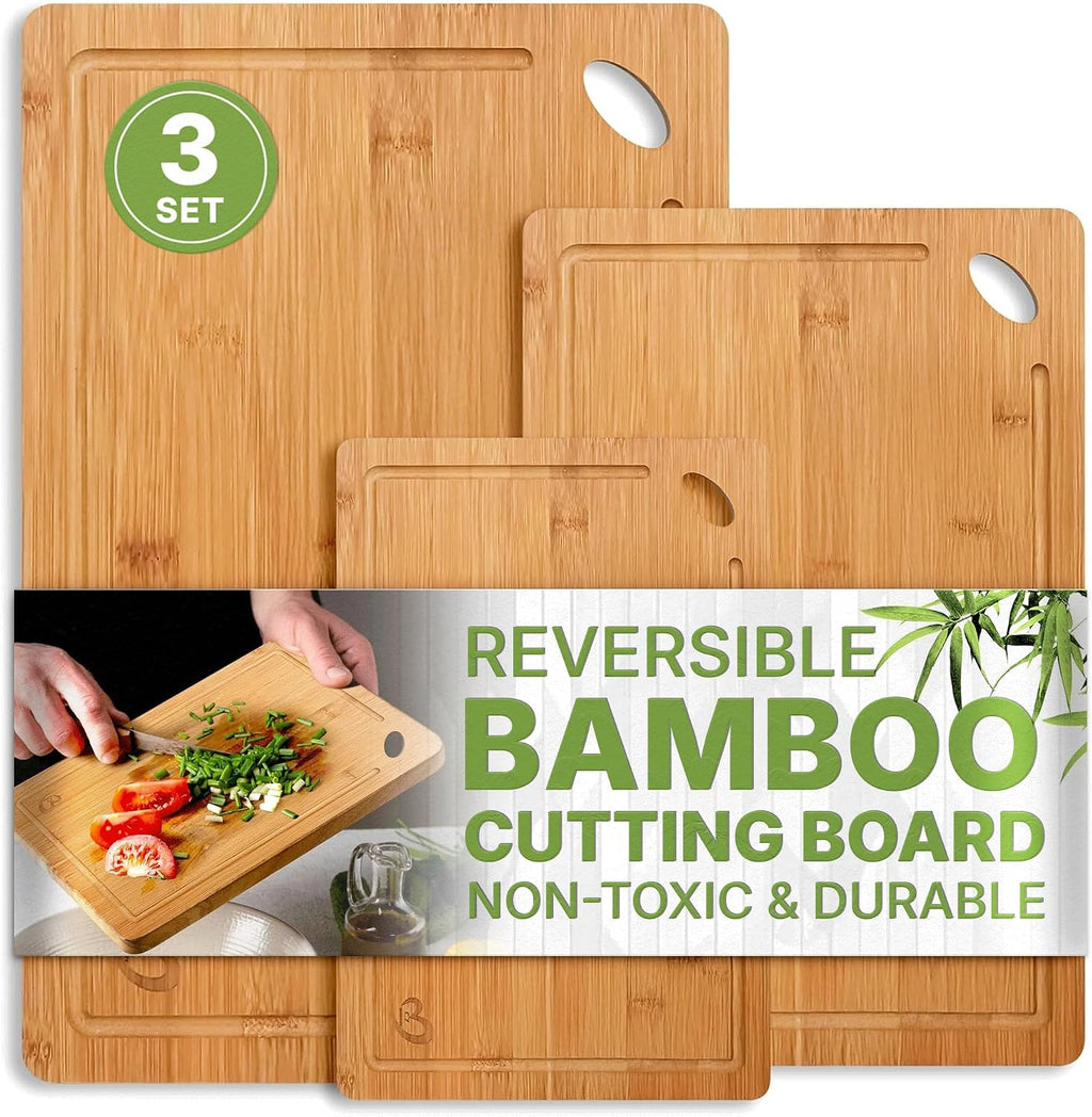 Juego de 3 tablas de cortar de madera, tablas de cortar de bambú no...