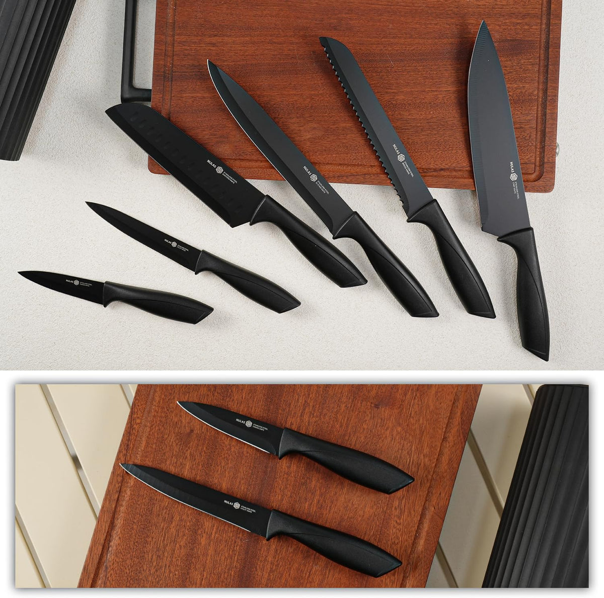NULAS Juego de cuchillos de cocina de 8 piezas con bloque universal...
