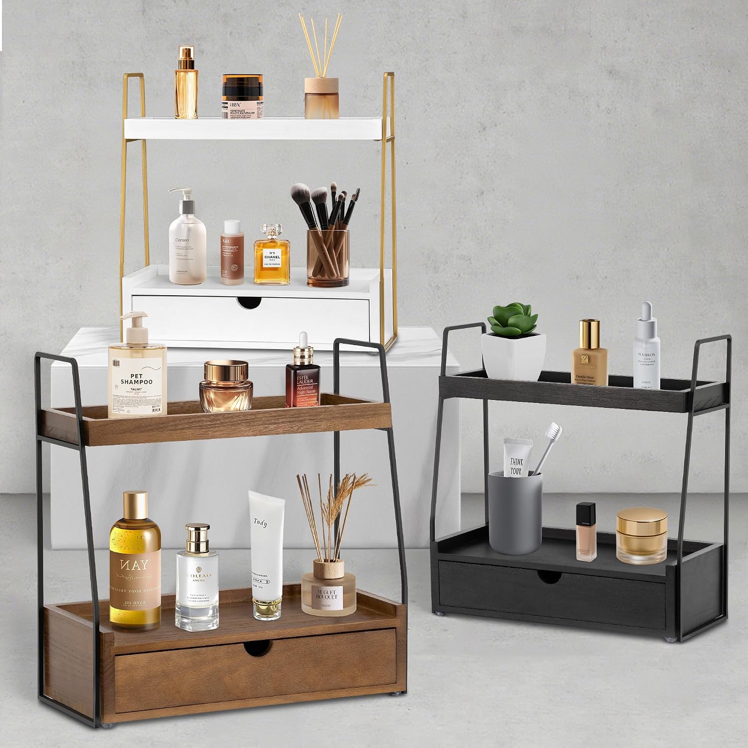 Organizador de Baño de 2 Niveles para Encimera con Cajón, Organizad...