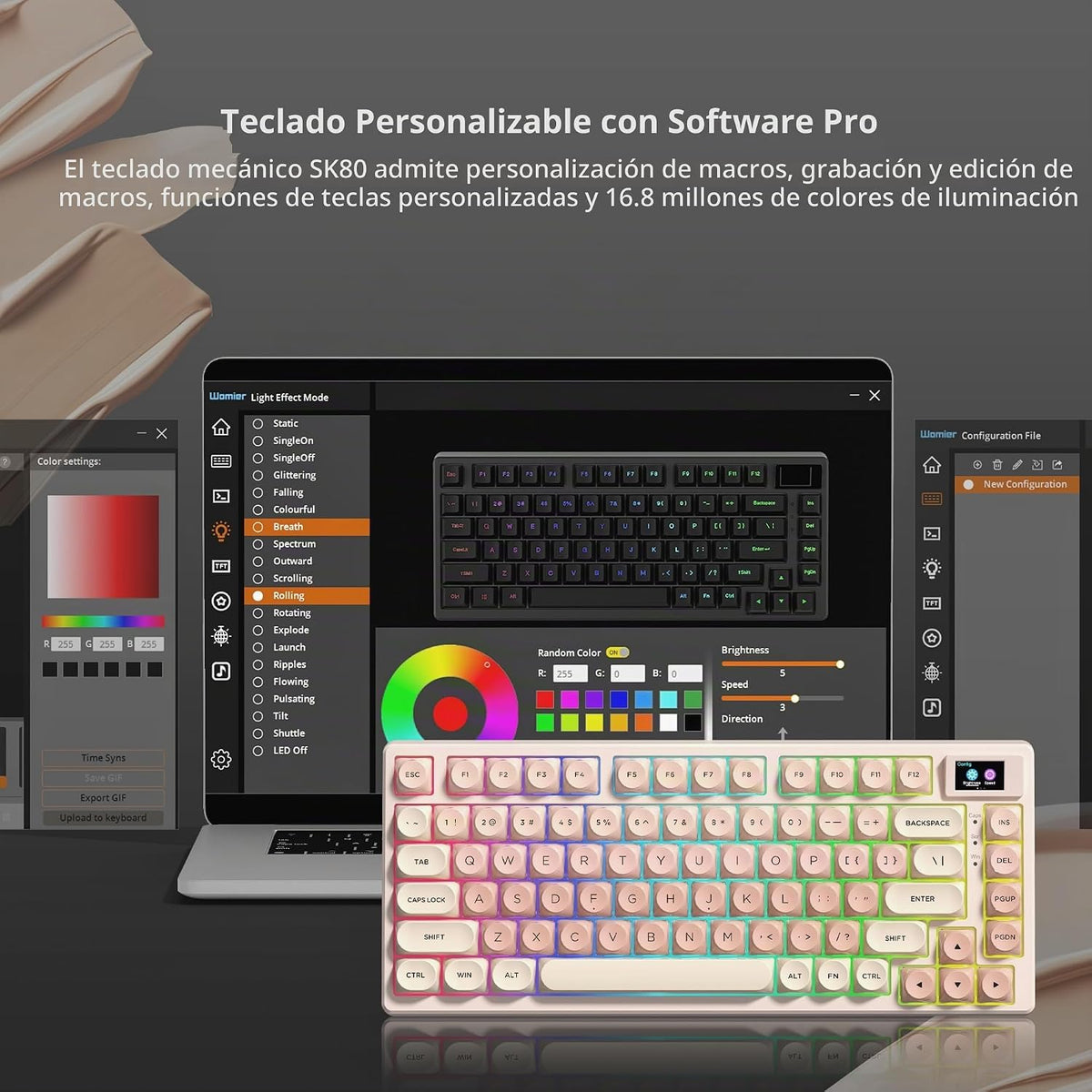 Womier SK80 Teclado Mecánico Gaming 75% con Pantalla Multimedia a C...