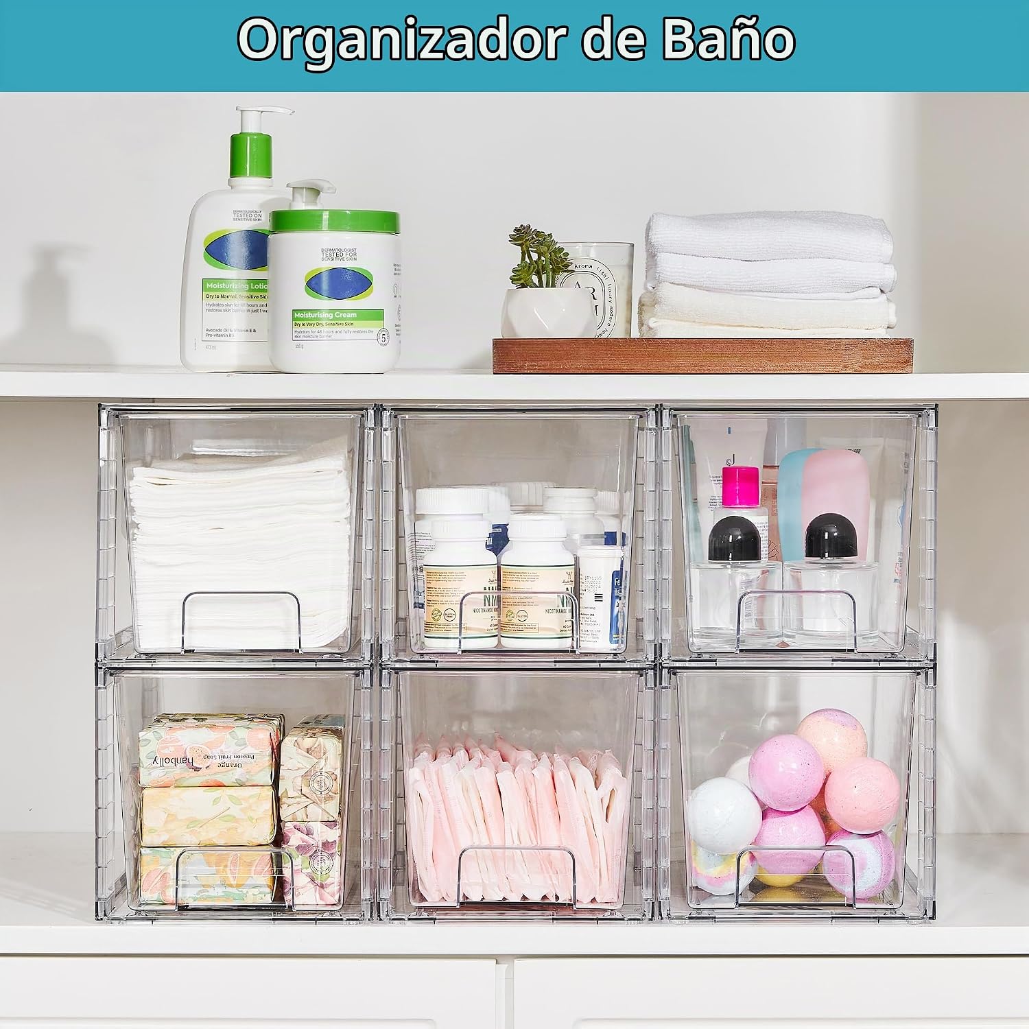 Vtopmart - Paquete de 6 cajones de almacenamiento apilables grandes...
