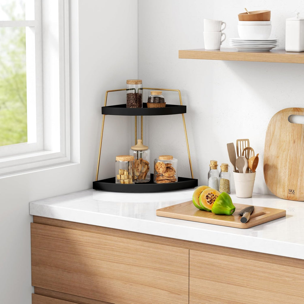 Forbena Organizador de Rincón para Encimera de Baño en Negro y Oro,...
