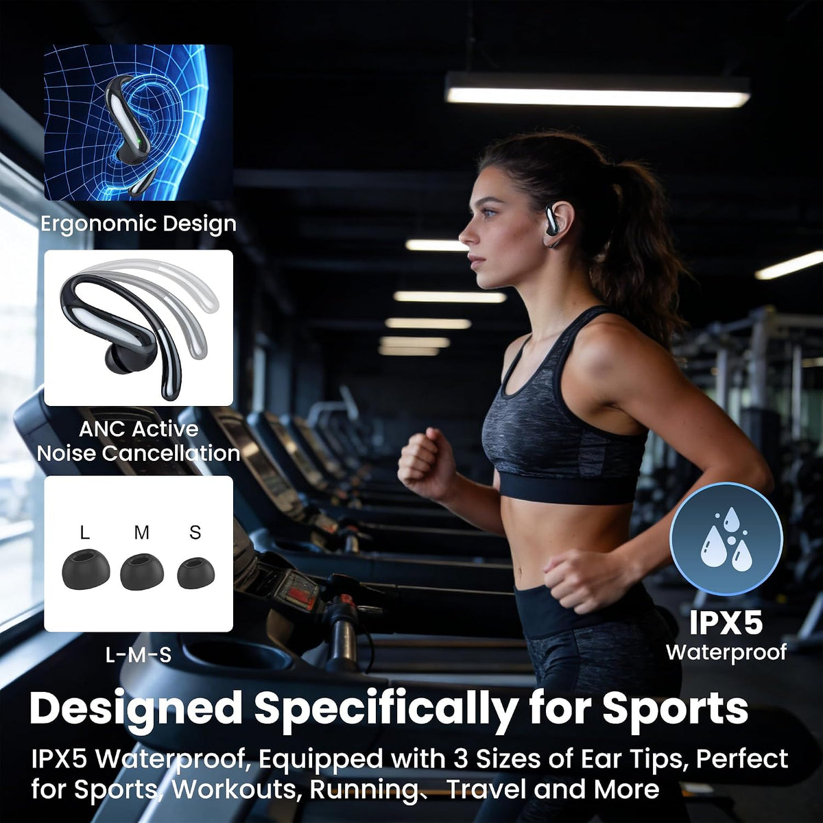 RichEast Auriculares inalámbricos Bluetooth con pantalla LED de rep...