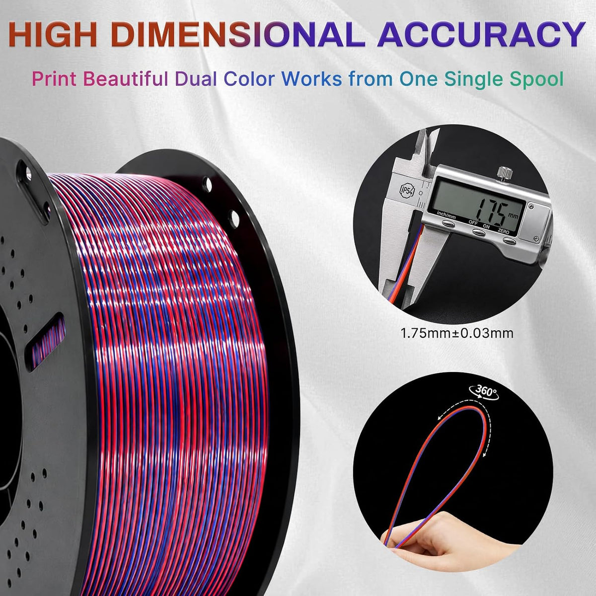 Colourbing Filamento de impresora 3D PLA+ de seda presecada de dobl...