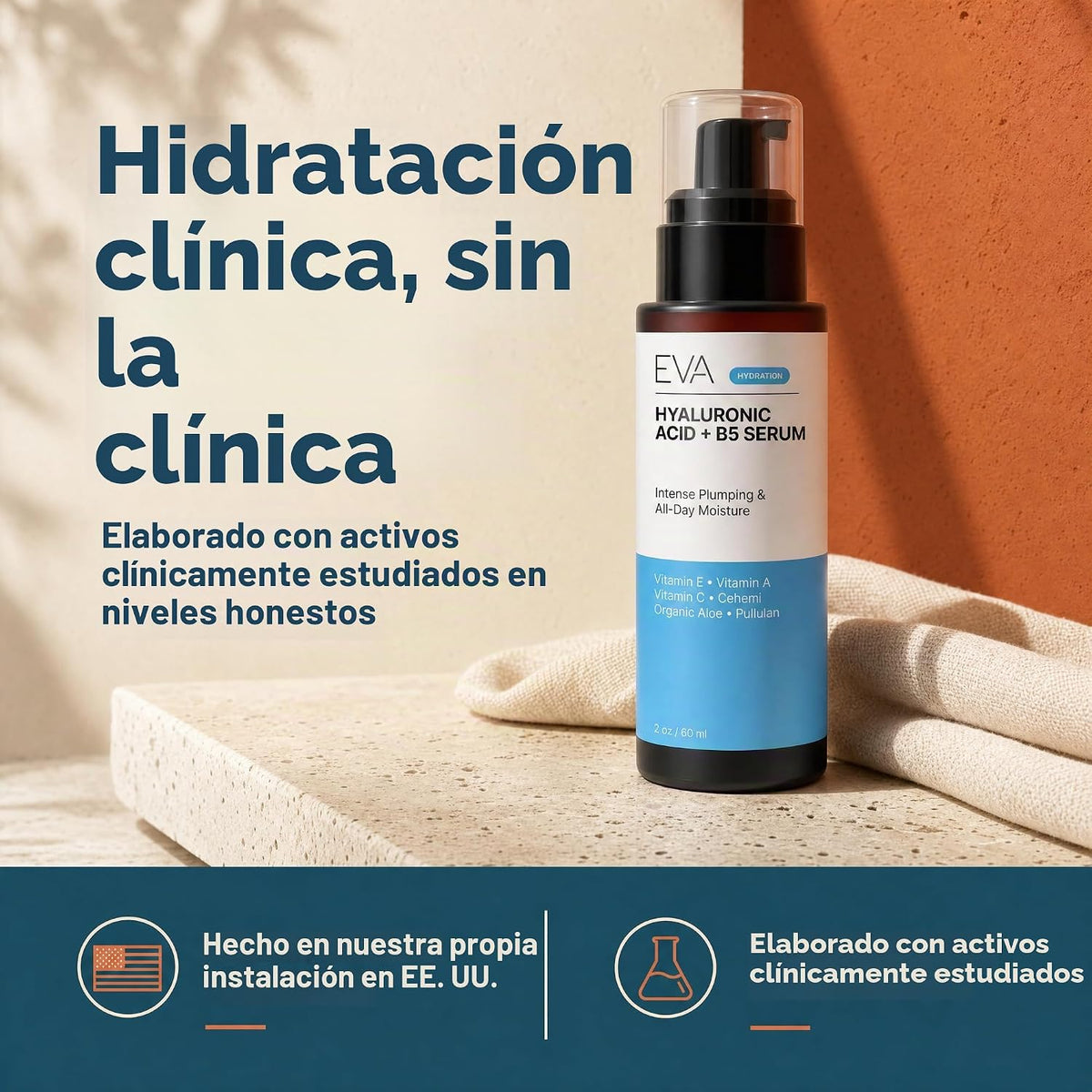 Eva Naturals Ácido hialurónico + B5 y vitamina C suero facial, hidr...