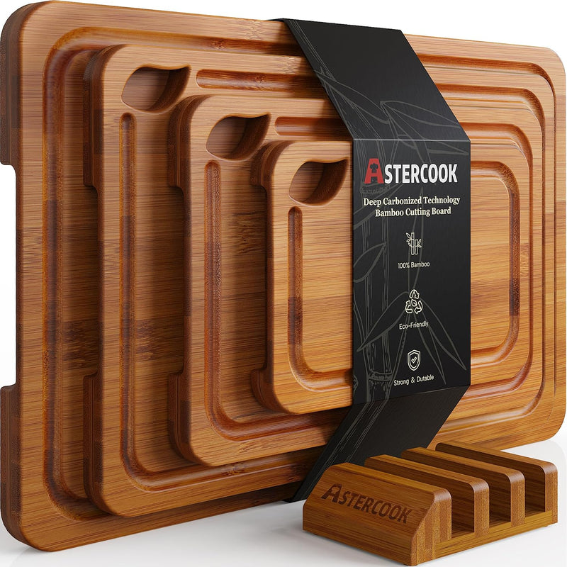 Astercook Tablas de cortar de bambú carbonizado profundo para cocin...