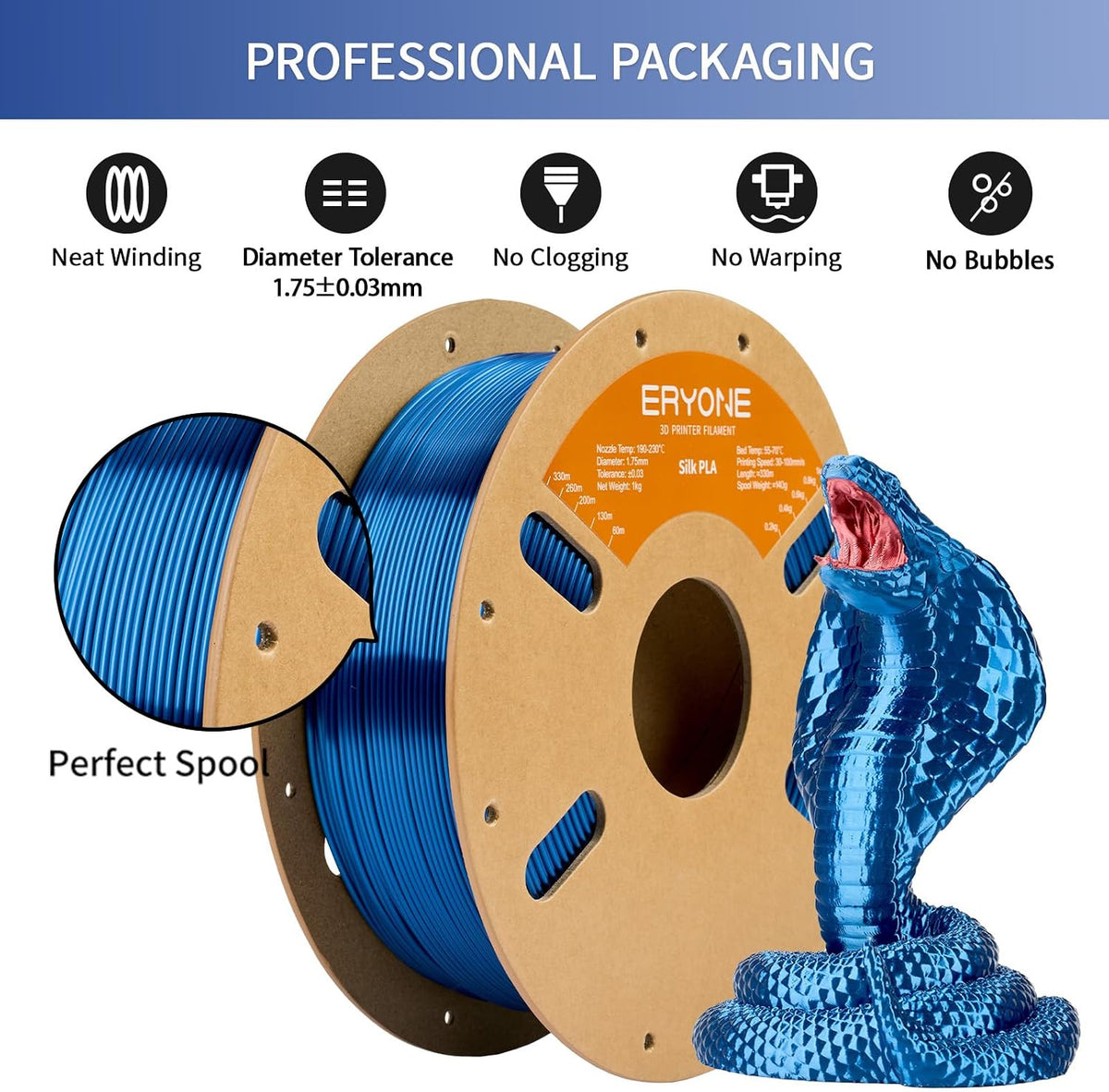 ERYONE Filamento PLA de seda para impresora 3D de 0.069 pulgadas +\...