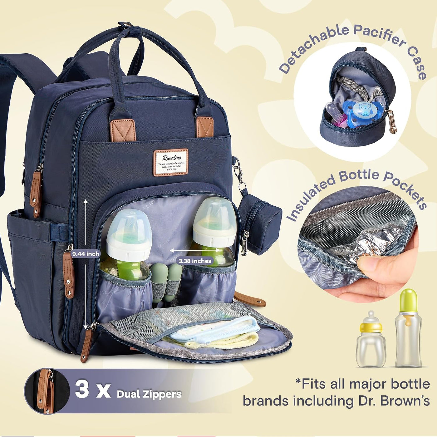 RUVALINO Mochila para Pañales, Mochila de Viaje Multifuncional Bols...