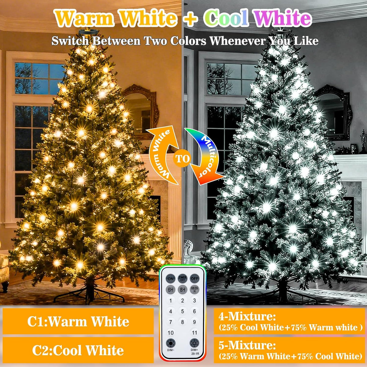 Luces de árbol de Navidad con control remoto, 6.5 pies, 400 luces L...