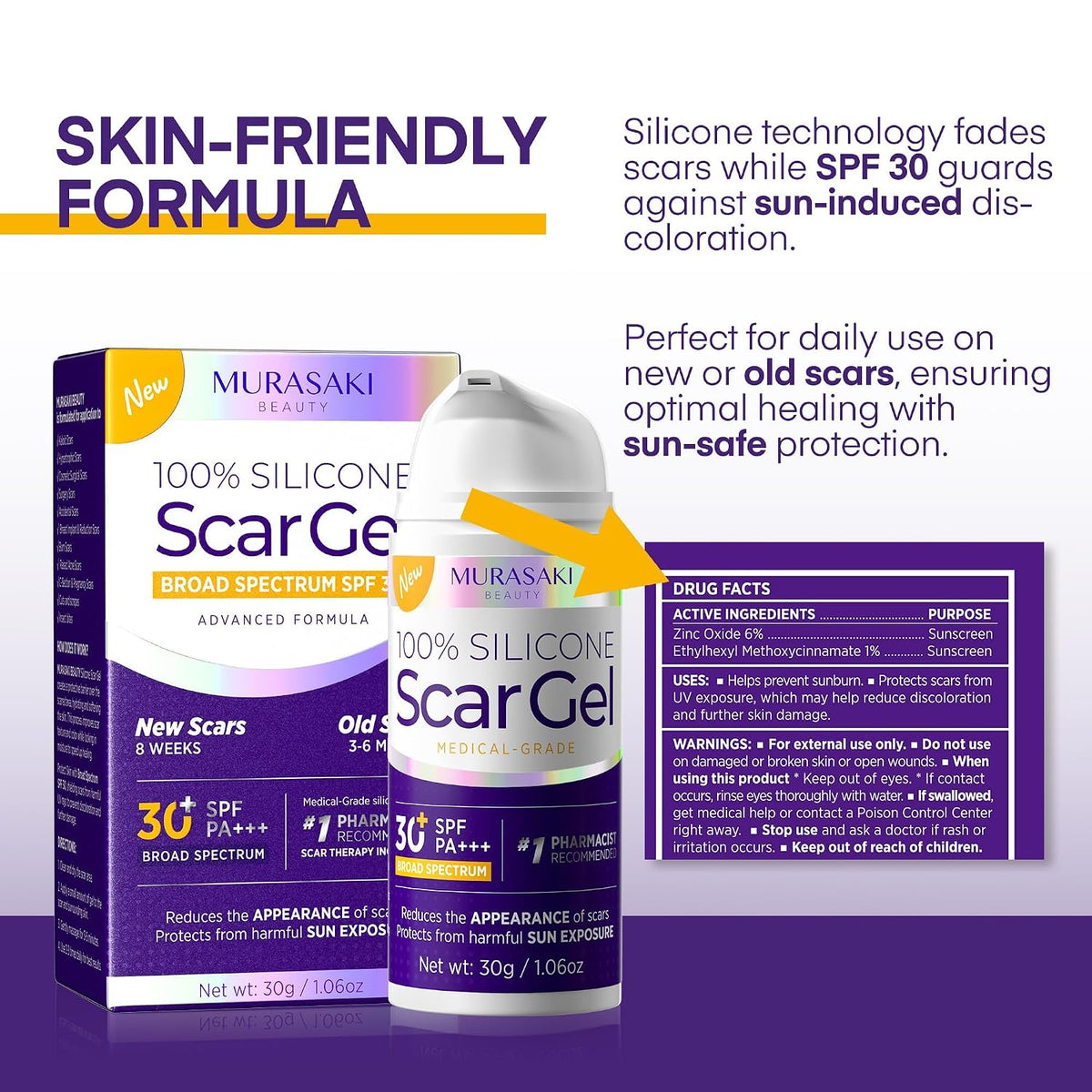 Crema de silicona para cicatrices de gel para cicatrices, SPF 30 fó...