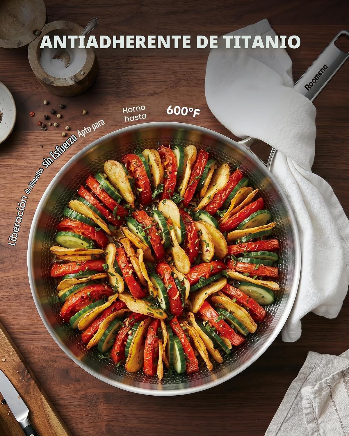Roomena Sartén de titanio para cocinar, 8\/10\/12 pulgadas con tapa...
