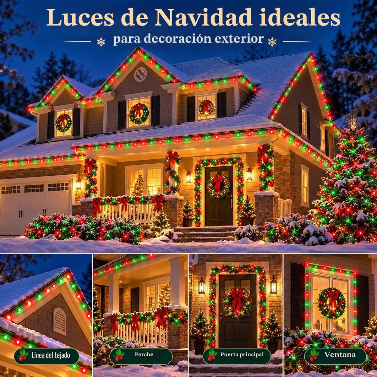Guirnalda de luces navideñas conectables de 88 pies y 240 LED para...