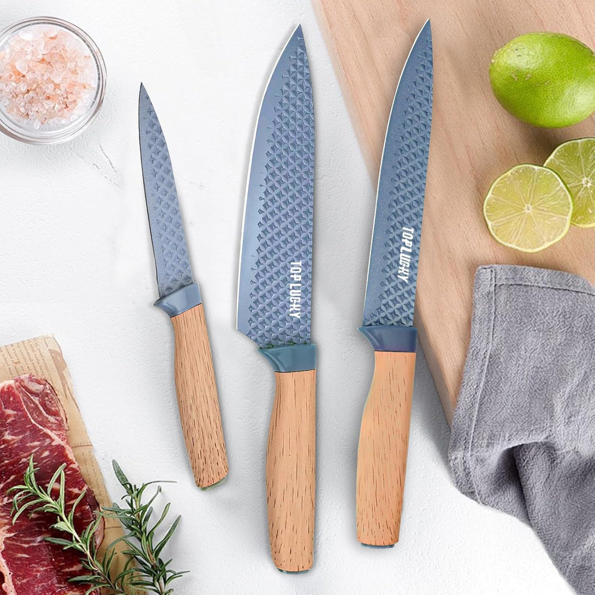 Juego de cuchillos de cocina, juego de 6 piezas de cuchillos azules...
