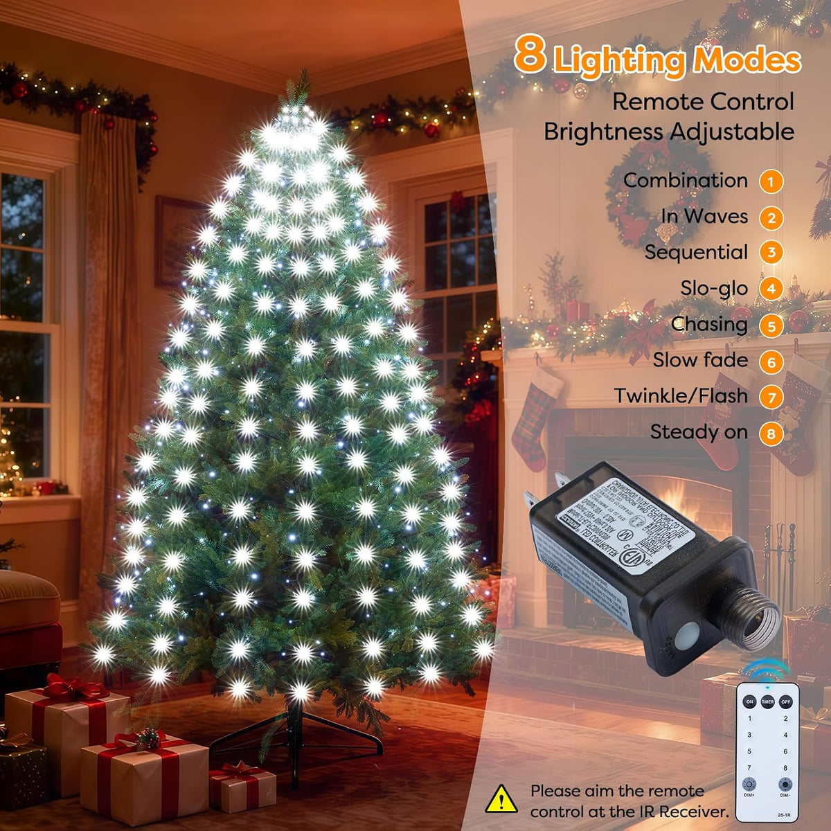 Meknow Luces blancas para árbol de Navidad, luces de Navidad para i...