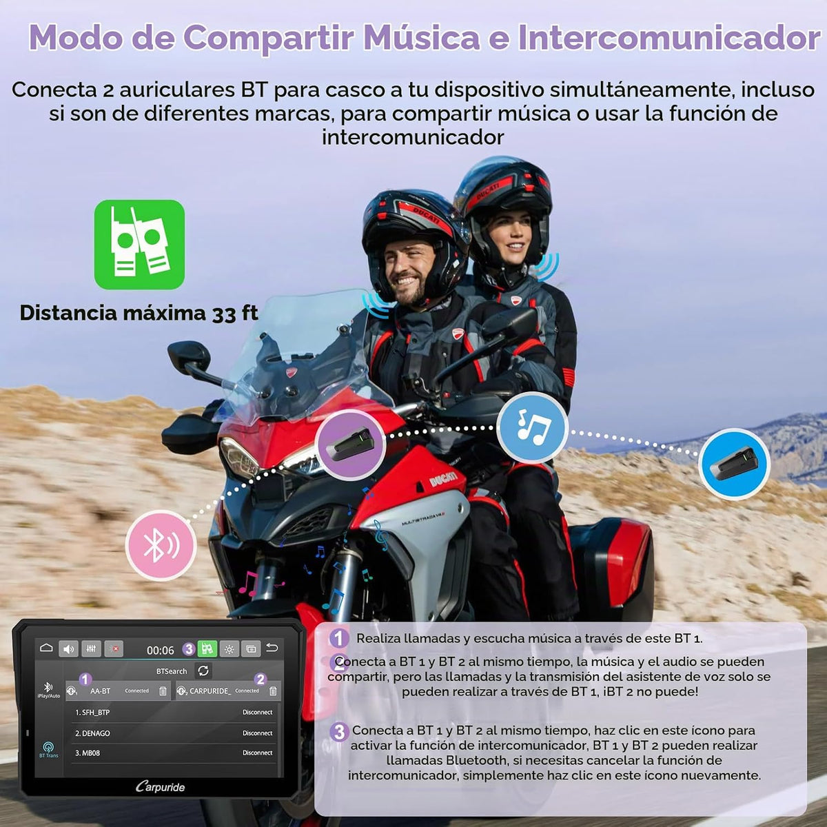 Carpuride W702RS PRO 7" motocicleta inalámbrica CarPlay Android Aut...