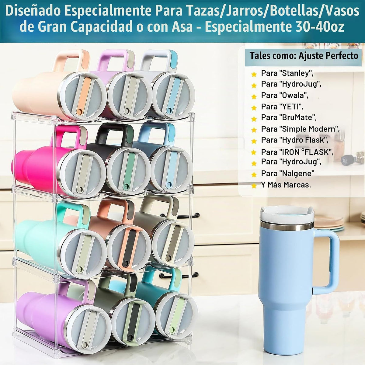 Organizador de botellas de agua prémium para Stanley de 40 onzas y...