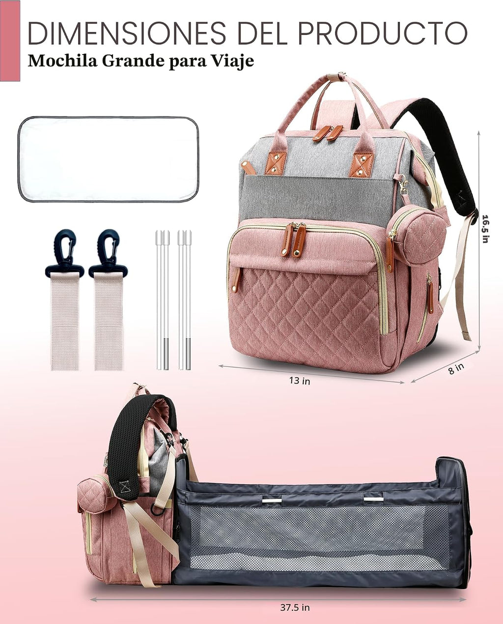 Lamroro Bolsa de pañales con cambiador, mochila impermeable 3 en 1...