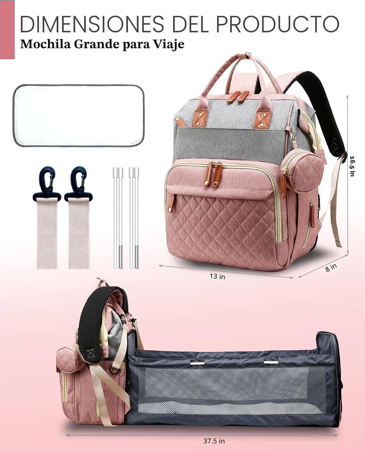 Lamroro Bolsa de pañales con cambiador, mochila impermeable 3 en 1...