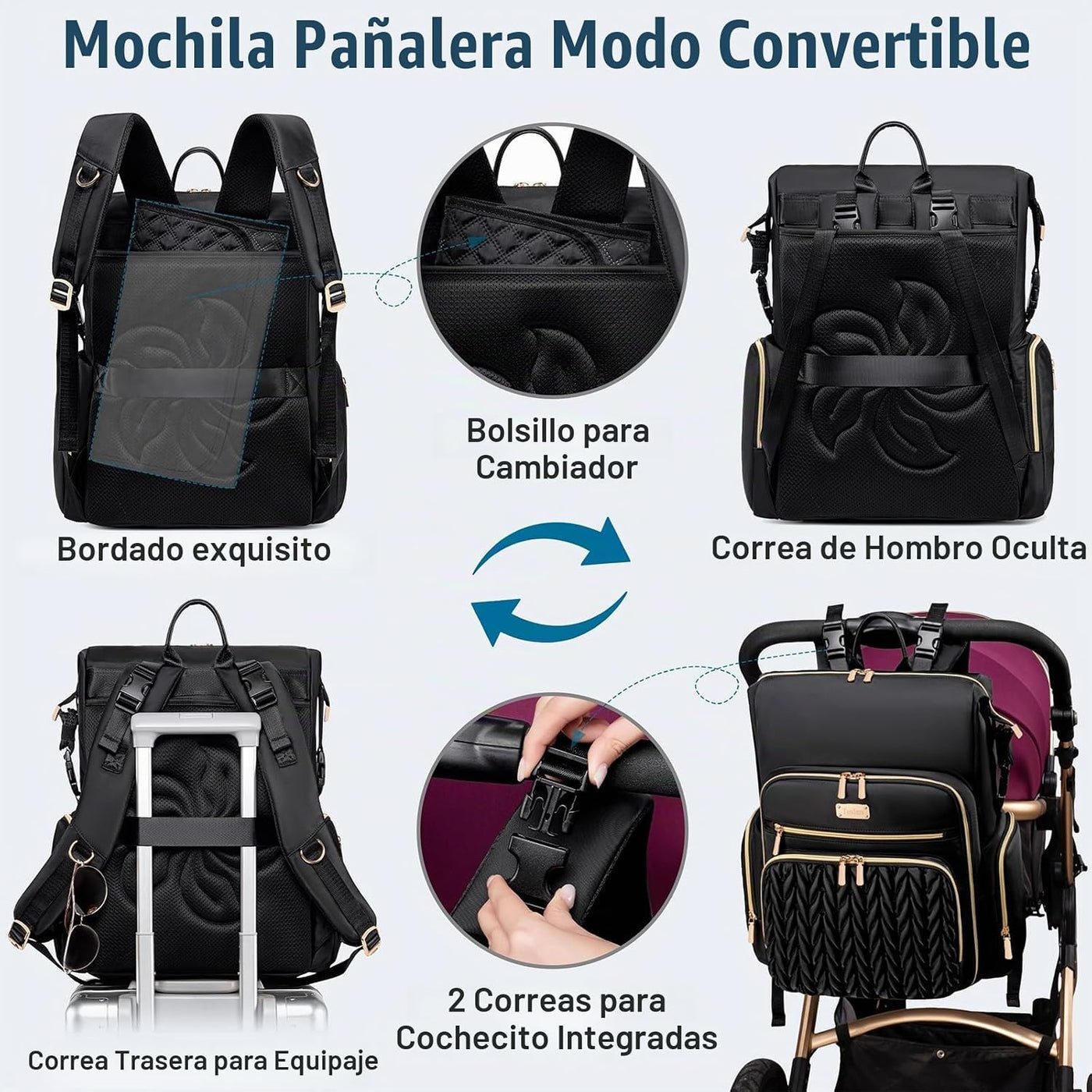 Tealari Mochila de pañales convertible 4 en 1, bolsa de pañales gra...
