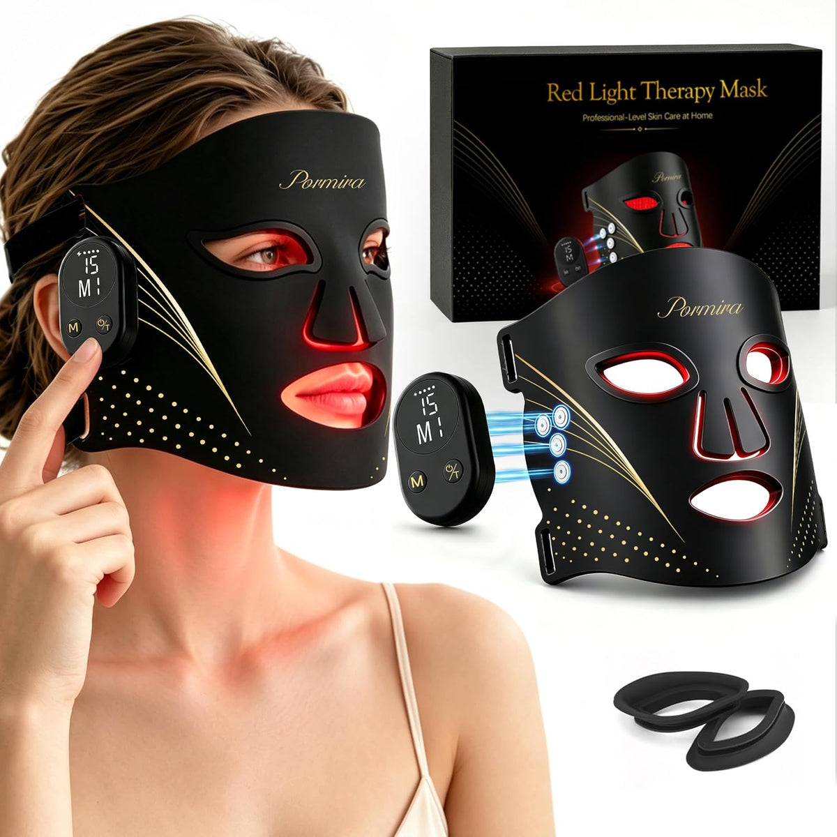Máscara de terapia de luz roja para cara, 940nm NIR, máscara facial...