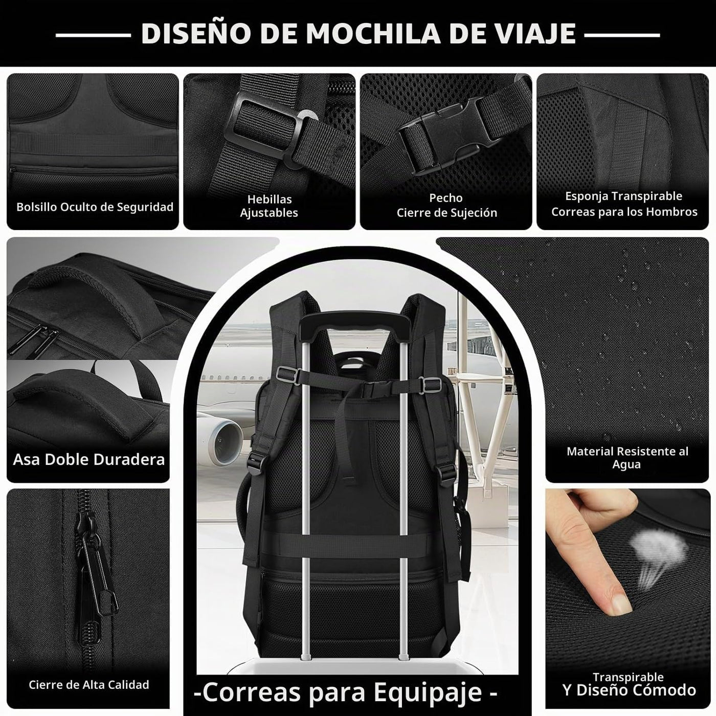 Mochila de viaje con garantía de por vida, mochila de transporte ex...