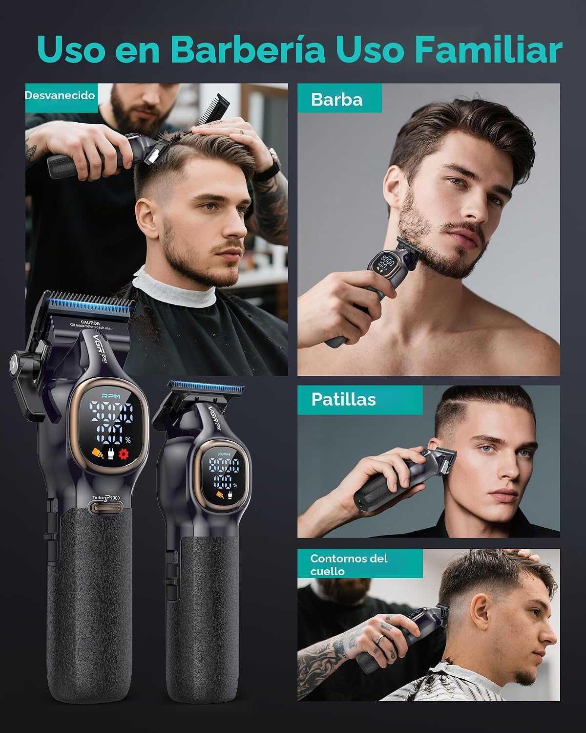 VGRPRO Cortadora de pelo profesional para hombres, juego de cortado...