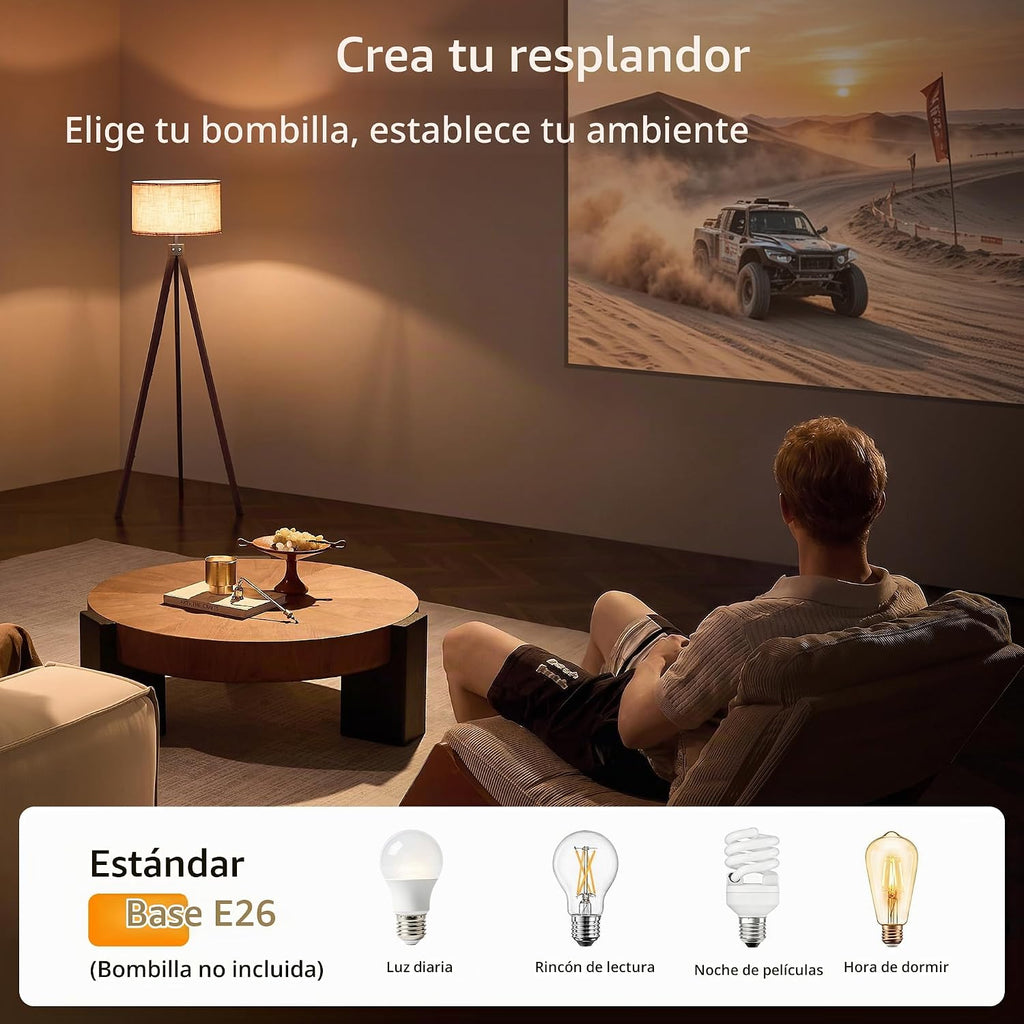 LEPOWER Lámpara de pie de trípode de madera, lámpara de pie de medi...