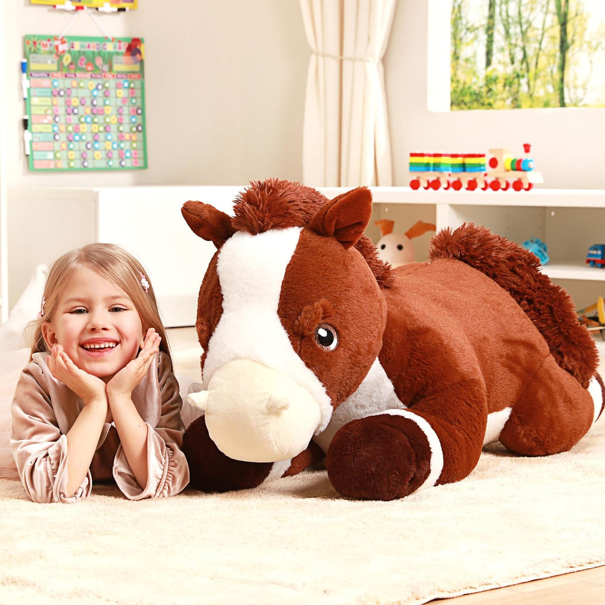 IKASA Peluche de caballo gigante de 33.5 pulgadas, súper suave, sin...