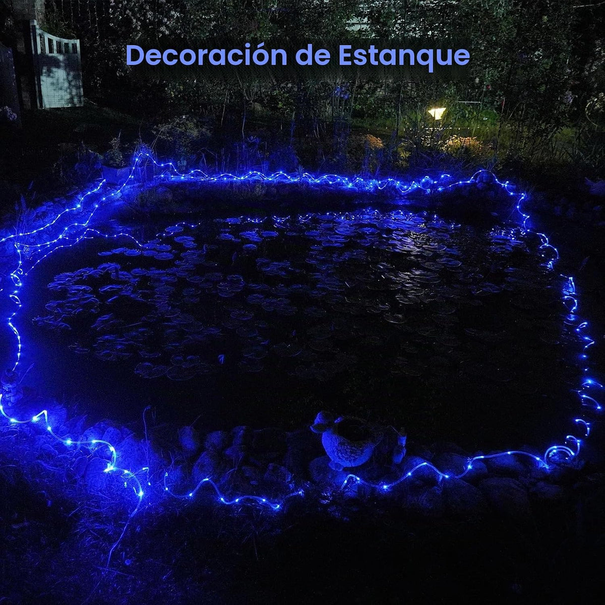 QITONG Guirnalda de luces solares azules, tira de 200 luces LED de...