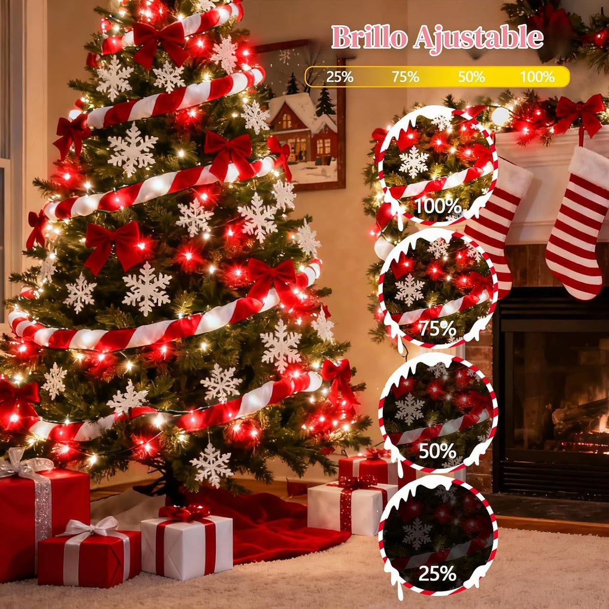 Tira de luces de Navidad con control por voz, 88 pies, 240 LED, con...