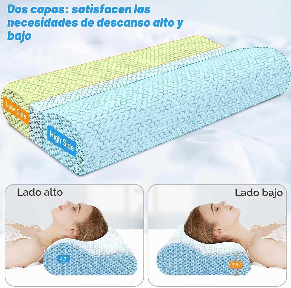 Almohada cervical ergonómica para dormir, tamaño Queen azul | Almoh...