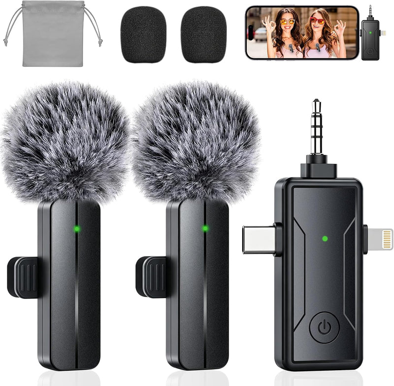 PGDLOF Mini micrófono inalámbrico 3 en 1 para cámara de teléfono iP...
