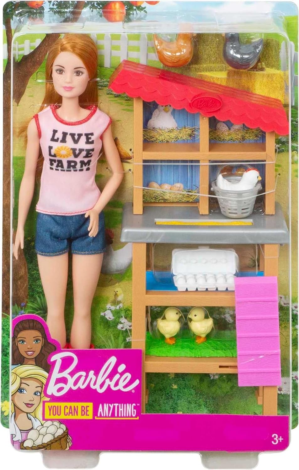 Barbie Muñeca de granjero de pollo, pelirroja y juego con henhouse...