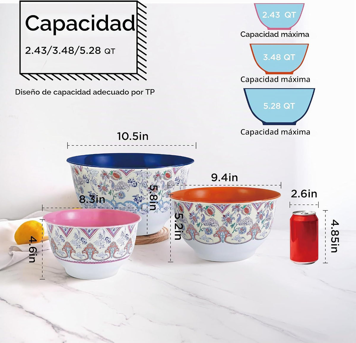 TP Juego de 3 cuencos de melamina con tapas, juego de 3 cuencos de...