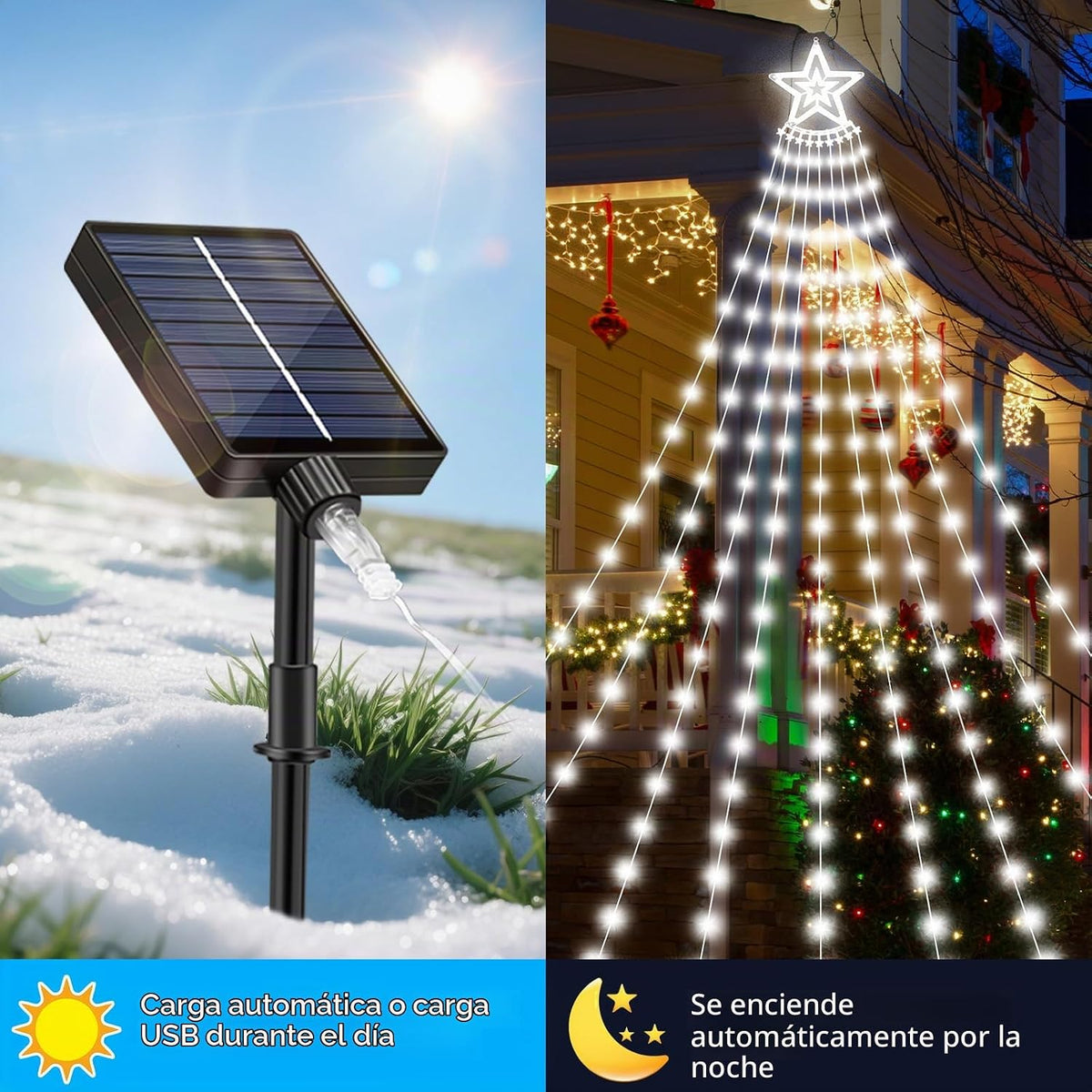 Luces solares para árbol de Navidad al aire libre, 532 LED de 18.37...