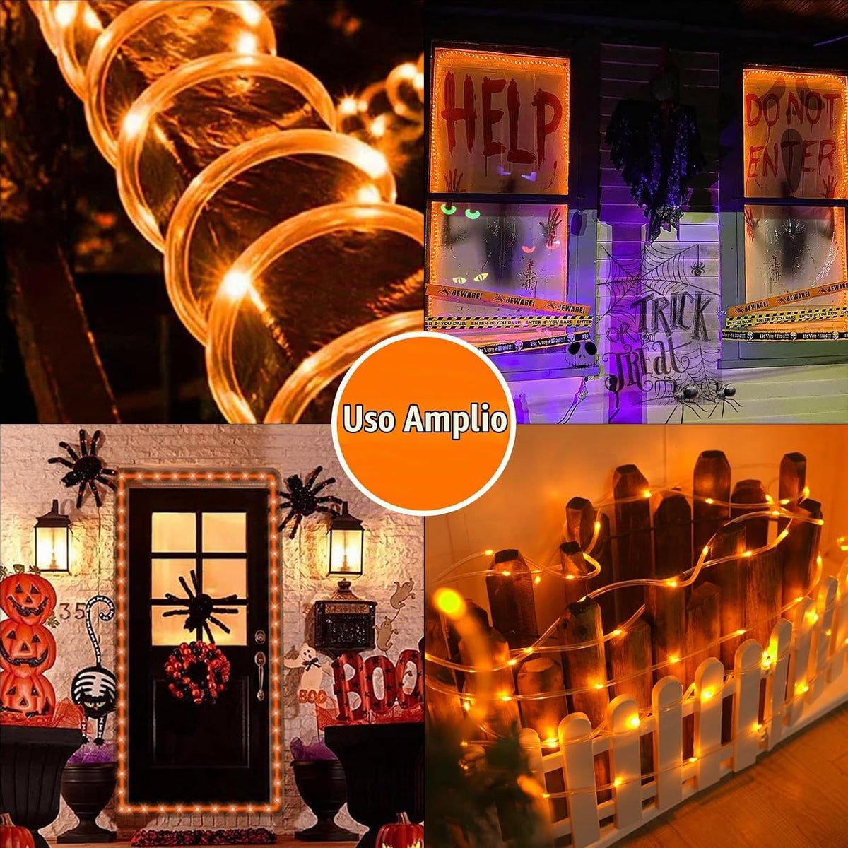 QITONG Luces solares de Halloween naranjas, 66 pies, 200 luces LED...