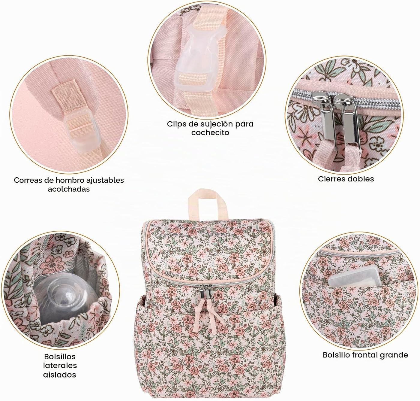 Mochila multifuncional para pañales florales y bolsa de viaje para...