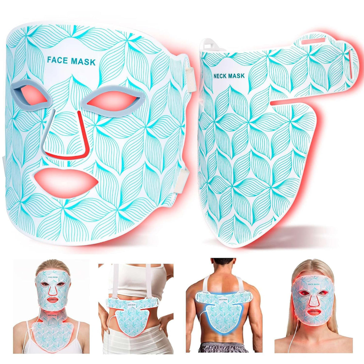 Máscara de terapia de luz roja para la cara y el cuello, 8 colores...