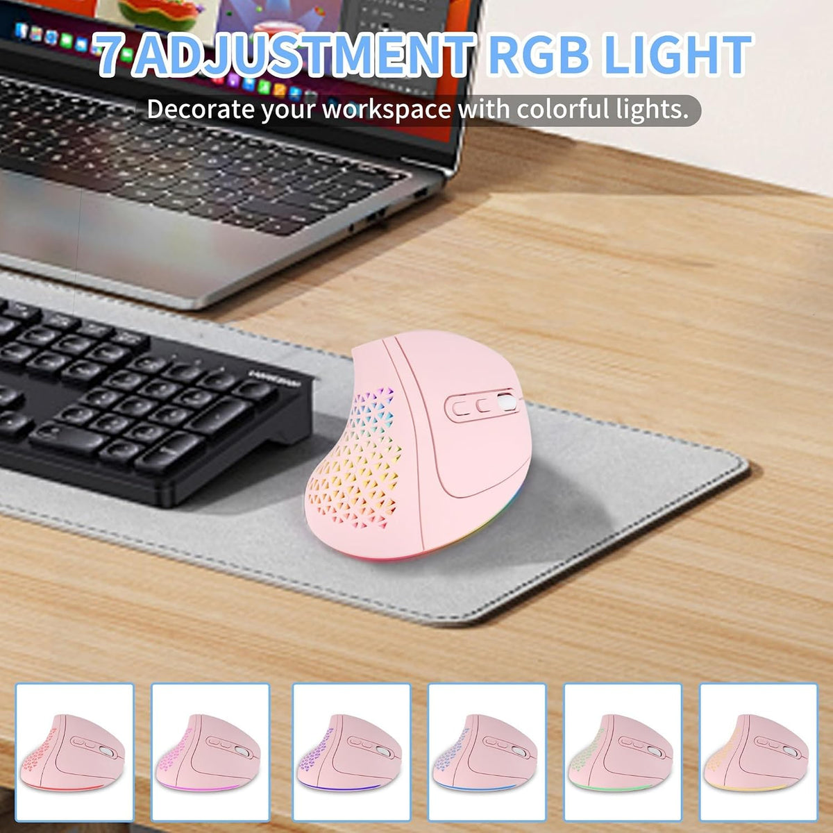 Ratón vertical ergonómico, mouse inalámbrico Bluetooth, 7 ratones r...