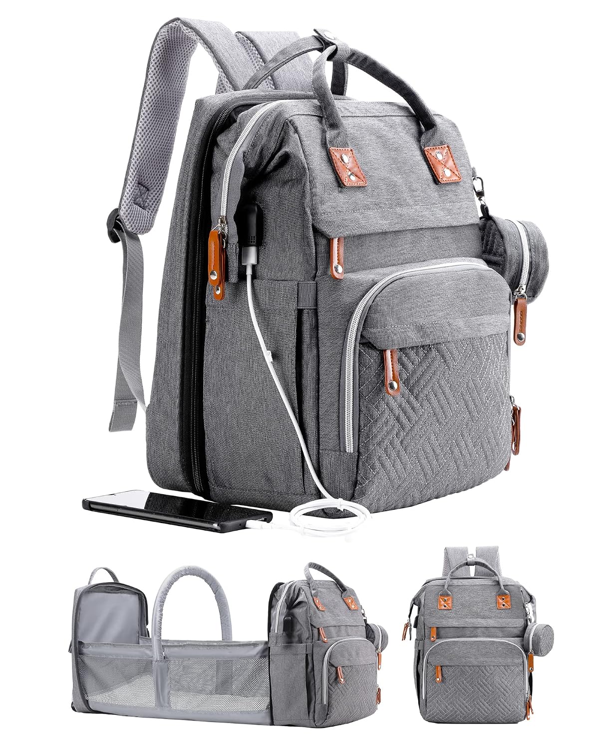 ISMGN Mochila para pañales con estación de cambio, bolsa de pañales...