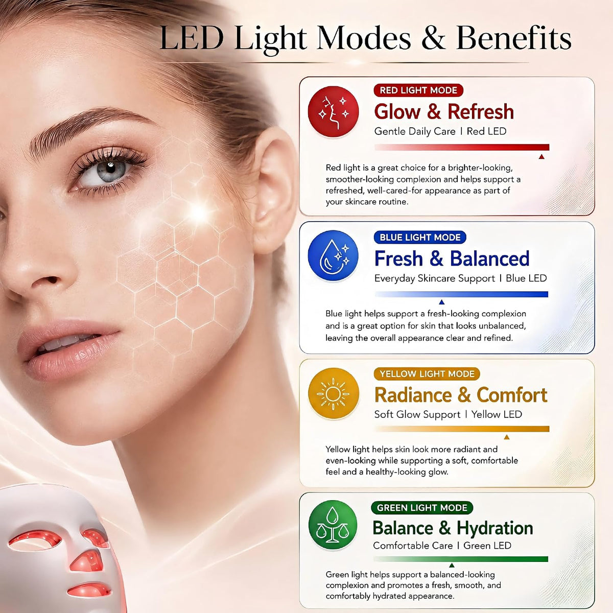 Terapia de luz roja LED para la cara | 7-1 colores, máscara de tera...