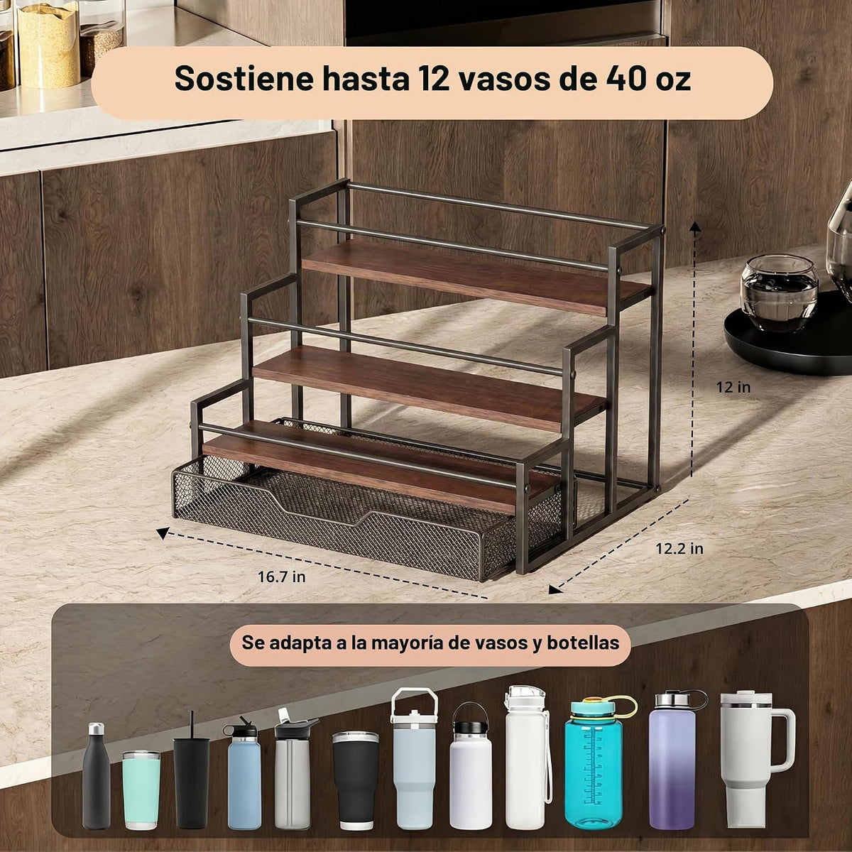 Stanley - Portavasos de 4 niveles con cesta de almacenamiento para...