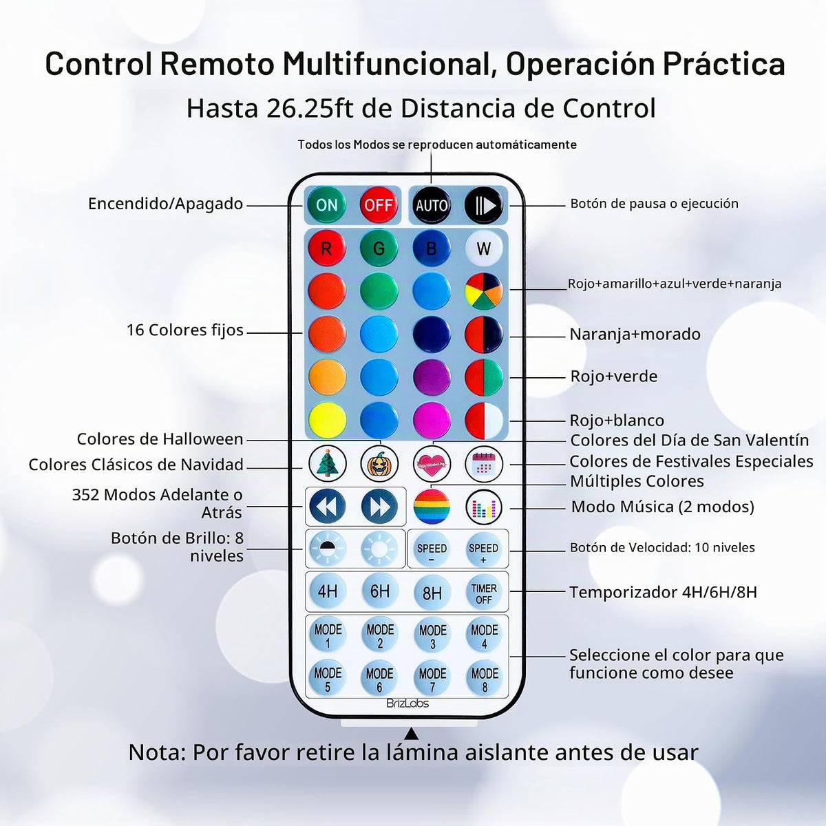 BrizLabs Luces de hadas que cambian de color de 66 pies, 200 LED, U...