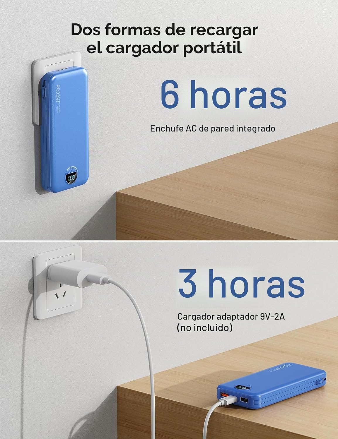 Cargador portátil Power Bank 10000mAh con cables integrados y enchu...
