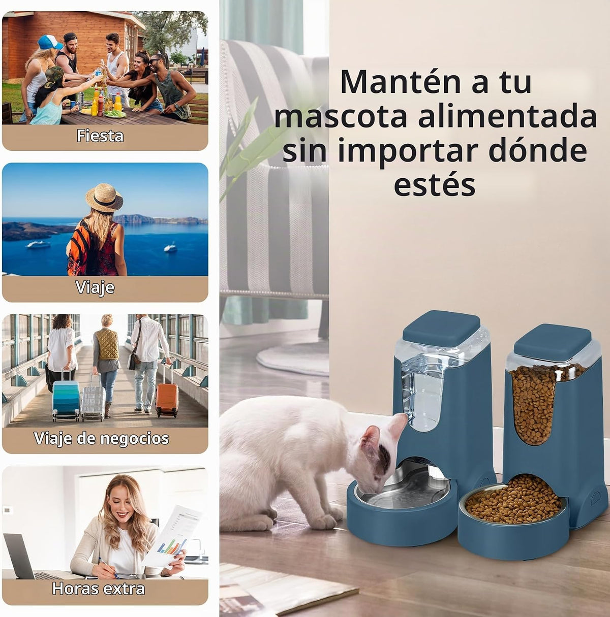 Paquete de 2 alimentadores automáticos para gatos y perros, dispens...