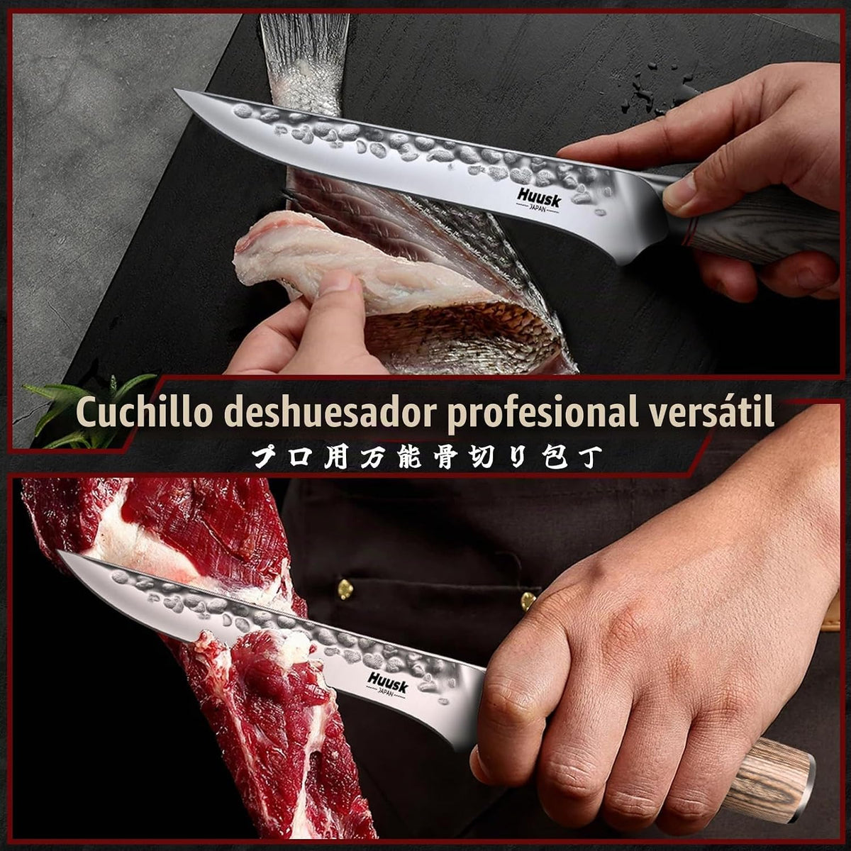 Huusk - Juego de 3 cuchillos de cocina japoneses, juego de cuchillo...