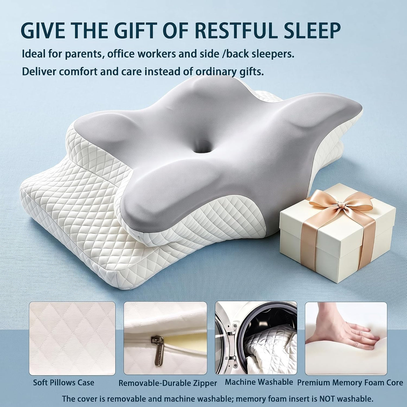 Ergo - Almohada cervical cervical para dormir, almohadas de espuma...